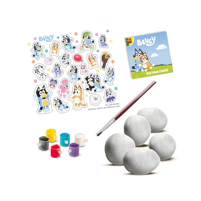 SES Creative Bluey - Stenen schilderen - Happy Stones - Knutselen - Voor Kinderen Vanaf 3 Jaar - 5 Stenen en 23 Stickers