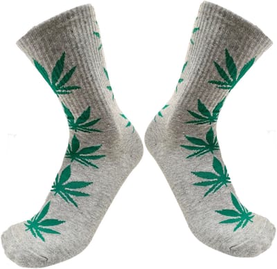 Weed Sokken - dames maat 36 tot 41 - Wietblaadjes/Cannabis/Marihuana/Mary Jane - Stoner socks - Grijs