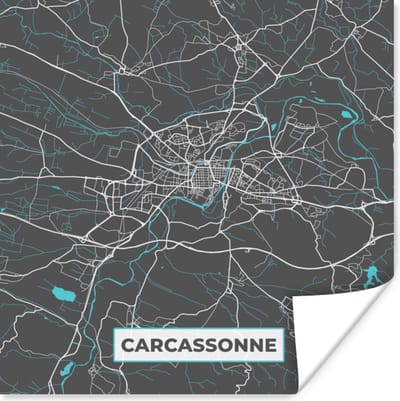 Poster Carcassonne - Plattegrond - Stadskaart - Kaart - Frankrijk - 100x100 cm XXL