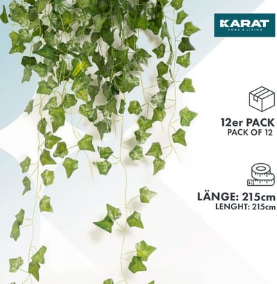 FLOORDIREKT Kunstmatige Klimop Slinger - Kunstplanten voor Decoratie - In een Verpakking van 12 - Incl. 20 Kabelbinders - Lengte: 215 cm
