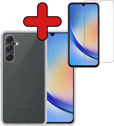 Hoesje - Met Screenprotector - Geschikt voor Samsung Galaxy A34 - Sterk & Shockproof - Telefoon Hoes - Back Cover - Siliconen Case - Telefoonhoes - Transparant