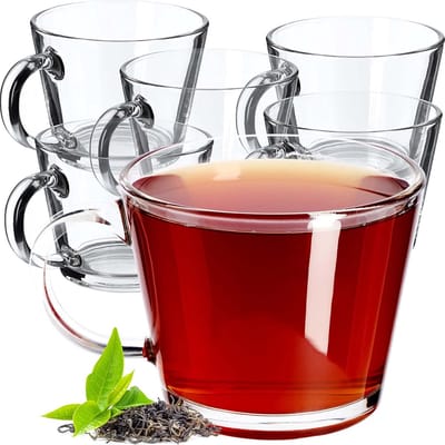 KADAX Theeglazen, waterglazen met handvat, set van 6, glazen kopjes, sapglazen, glazen, glazen voor thee, koffie, water, ijsthee, sap, drinkglazen, koffieglazen (Pia, 380 ml)