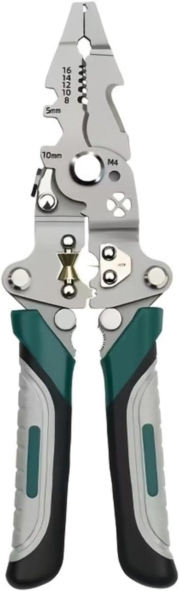 Draadstripper - Twister - 12-in-1 Draadkrimper met Spanningstester - voor Het Knippen, Strippen, Krimpen en Repareren van Draden - Kabelknipper - 1 Stuk - Groen