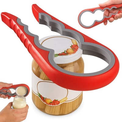 6-in-1 Opener I Multifunctionele Opener I Keuken Hulp opener I Pot I Fles I Bier I Zak I Doppen I Rood/Grijs