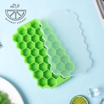 Without Lemon - Set van 2 - IJsblokjes Vorm - HoneyComb - Honinggraat vorm - Siliconen - met Deksel - Groen