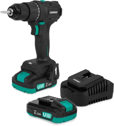 VONROC PRO Accuboormachine 20V – 40 Nm – Brushless motor - 17 schroefstanden + boorstand - Incl. 2 bits - Incl. 2x 2.0Ah Accu en snellader