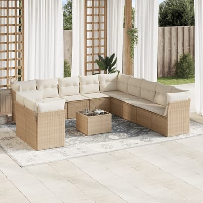vidaXL - 12-delige - Loungeset - met - kussens - poly - rattan - beige