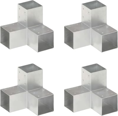 Paalverbindingen Set - Hoekverbinders - Stevig Monteren - Verzinkt Metaal - 91 mm - Zilver