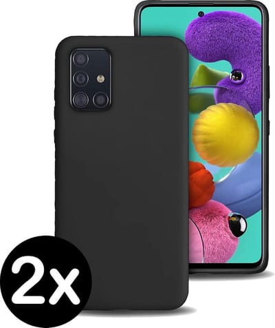 Hoesje - 2 Stuks - Geschikt voor Samsung Galaxy A51 - Sterk & Shockproof - Telefoonhoes - Back Cover - Case Siliconen - Telefoon Hoes - Zwart