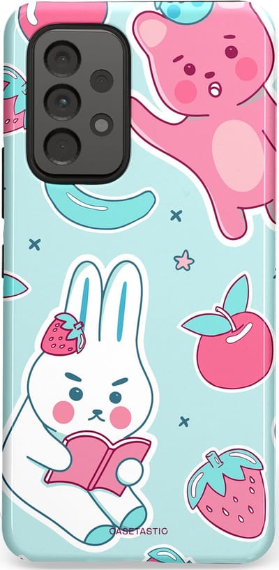 Casetastic hoesje geschikt voor Samsung Galaxy A53 (2022) 5G - Dubbellaagse bescherming - Fruitige vriendjes - Fashion Case - Mintgroen Lichtgrijs Lichtroze Wit