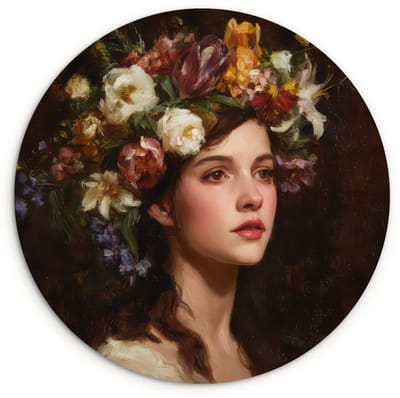 WallCircle® Wandcirkel 120x120 cm - Muurcirkel Portret - Vrouw - Bloemen - Muurdecoratie woonkamer - Wanddecoratie slaapkamer - Kamer decoratie accessoires - Ronde schilderijen XXL