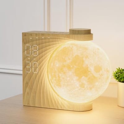 Draaibare Maanlicht Wekker met Zonsopgang en Nachtlamp - 10 Lichteffecten, Slaapgeluiden en Timerfunctie