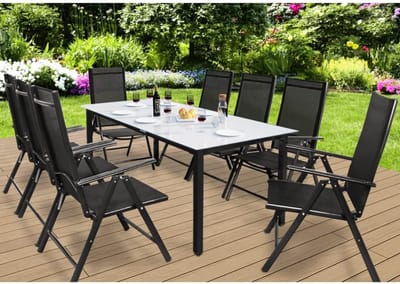 Bern Aluminium Tuinset 8+1 Verstelbare Klapstoelen Veiligheidsglas Tafel Weerbestendig Antraciet House&Garden