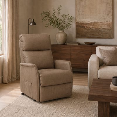 Opsta Fauteuil Olivia - Micro Leder - Elektrisch Verstelbaar - Sta-op Stoel - 1 Motor - Netstroom - Liver