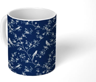 Mok - Koffiemok - Grafisch - Bloesemtak - Blauw - Mokken - 350 ML - Beker - Koffiemokken - Theemok