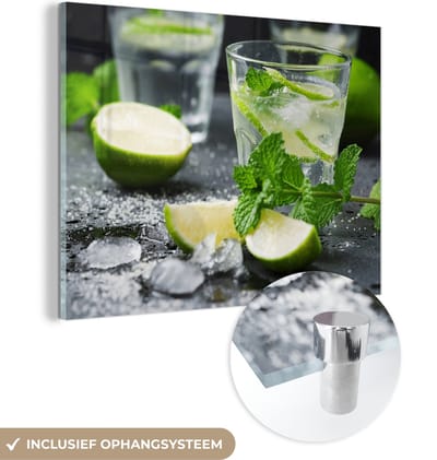 MuchoWow® Glasschilderij 120x90 cm - Schilderij acrylglas - Drank - Wijnglas - Fruit - Foto op glas - Schilderijen