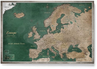 Canvas Map of Europe with Cork Pin Board - Decorative Wall Decoration for All Rooms - Canvas Pictures with Europe Motif (150x100 cm, Pattern 5)
