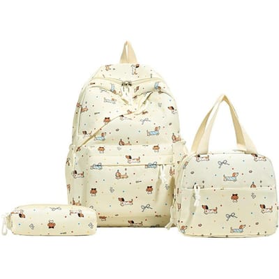 3 Stuks Kawaii Dachshund Schooltas met Handtas & Etui All-Match Schooltas Schattige Strik Rugzak Outdoor Rugzak