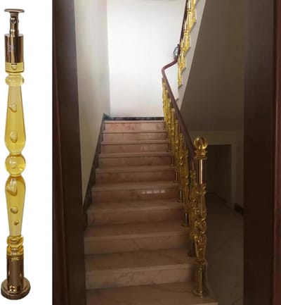 Balustrade Dek Palen - Transparante Spijlen - Terras Afscheiding - Kristallen Eindpaal - 80 cm Hoog - Transparant Goud