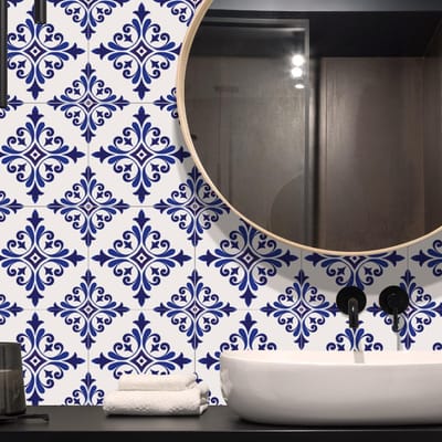 Allecto - Zelfklevende Vinyl Vloertegels - 12 Stuks - Ideaal voor Badkamer en Keuken - Blauw Chinese Bloem - Vloerbedekking - Makkelijk te plaatse