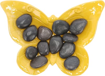 Esschert Design Bijen- en vlinder drinkschaal - geel - steen - 28 x 20 x 4,5 cm