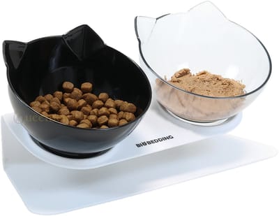 BioBedding Kattenvoerbak Dubbel Zwart Transparant – 15° Kantelbaar – Ergonomisch – Antislip – BPA-vrij
