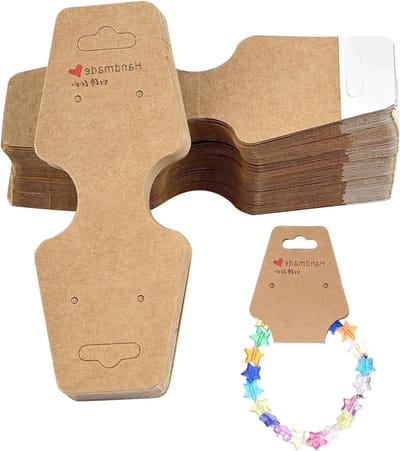 Set van 100 Kraft Papieren Displaykaarten voor Sieraden, Armbanden en Oorbellen - Bruin, Perfect voor Presentatie en Verkoop