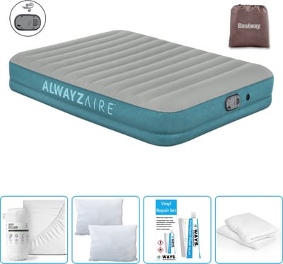 Bestway luchtbed Alwayszair - 2-Persoons -152 x 203 x 36 cm - Grijs/Blauw - Inclusief pomp - Hoeslaken - Kussen - Kussenbeschermer en Reparatieset