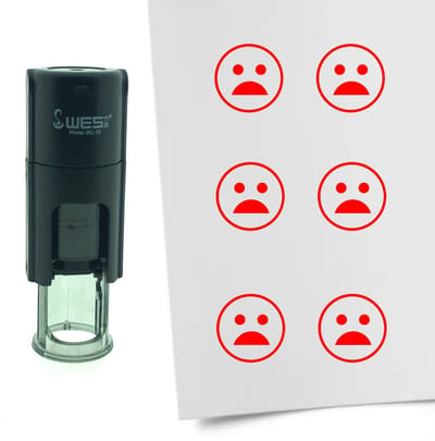 CombiCraft Stempel Smiley Geschokt 10mm rond - Rode inkt