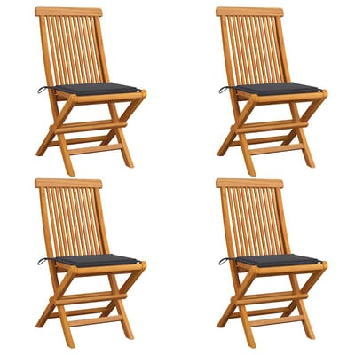 vidaXL - Klapstoelen - met - antracietkleurige - kussens, - 4 - stuks, - massief - teakhout