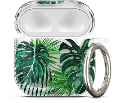 kwmobile Hoes compatibel met Apple Airpods 4 Case - Zachte TPU beschermhoes - Cover in groen / transparant Tropische planten design