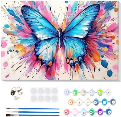NTH products- Verf op Nummer - Kleurrijke Vlinder - Canvas 8 x 30,5 cm - Doe-het-zelf Schilderkit - Voor Volwassenen/Kinderen - Hoogwaardige Acrylpigmenten