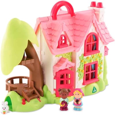 Poppenhuis Speelset - Miniatuur Huis Peuters - Fantasie Spel - Inclusief Figuren Dieren - 33.5 cm Hoog - Cottage