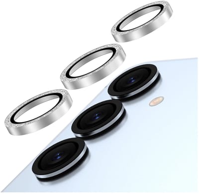 AVY Camera Lens Protector Rings | Geschikt voor Samsung Galaxy S25 | Camera Lens Protector Glas | Schokbestendig | Krasbestendig | met Applicator | Glitter Zilver