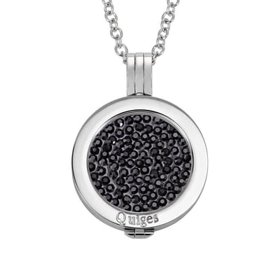 Quiges - Munthouder met Ketting en Munt 25mm Zirkonia Zwart - RVS Zilverkleurig - EPRHZ134