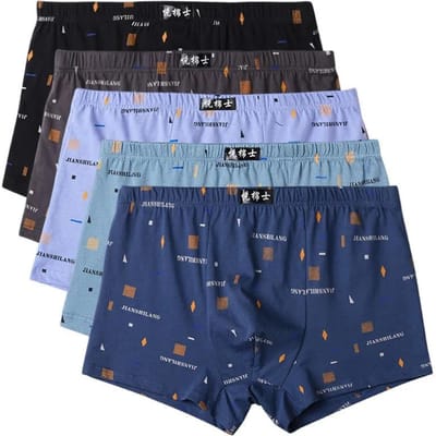 5 STKS 100% Katoen Heren Boxer Briefs Jeugd Trend Puur Katoen Grote Maat Mid-taille Vier-hoek Ademend Zweetabsorberende Losse Slips XL gray