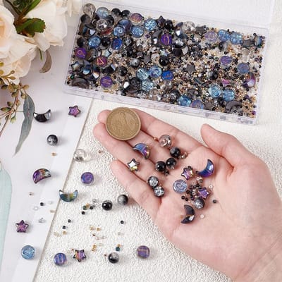 Approx. 529 Stuks Sterren en Maan Kralen - Glazen Spacer Kralen voor Armband en Ketting Maken, Donkerpaars Series