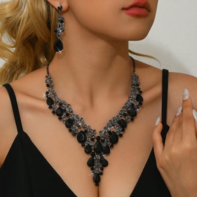Ensemble 2 Pièces Exagéré Goutte d'Eau Alliage Collier Boucles d'Oreilles Femmes Ensemble Deux Pièces Mariage Fête de Mariage Bijoux de Bal Cadeau Fête des Mères brown