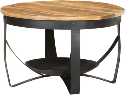 Salontafel Bijzettafel - Theetafel Accenttafel - Woonkamer Inrichting - Handgemaakt Ruw Mangohout - Ø68x43 cm - Bruin
