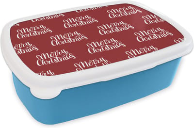 Broodtrommel Blauw - Lunchbox - Brooddoos - Quotes - Christmas - Patronen - Rood - Wit - 18x12x6 cm - Kinderen - Jongen
