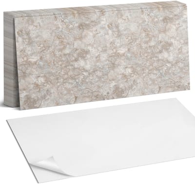 Coloray Plaktegels - Natuursteenpatroon Zelfklevende Wandtegels - 40 cm x 20 cm - Beige Plaktegels - 10 stuks - Rechthoek PVC Tegels - Plaktegels Badkamer - Vloertegels Zelfklevend - Vinyl Tegels Zelfklevend - Portugese Tegels