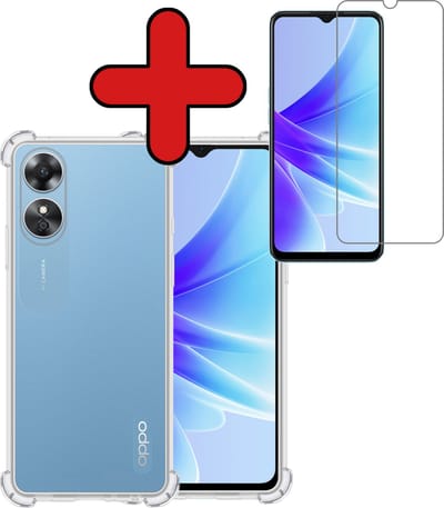 Hoesje - Met Screenprotector - Geschikt voor OPPO A17 - Sterk & Shockproof - Back Cover - Siliconen Case - Telefoon Hoes - Shock Proof - Telefoonhoes - Transparant