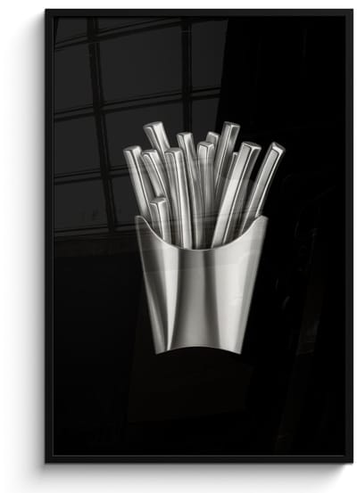 Poster in lijst - Fotolijst 80x120 cm - Posters - Frietjes - Futuristisch - Zilver - Posterlijst zwart - Decoratie - Wanddecoratie woonkamer - Muurdecoratie slaapkamer
