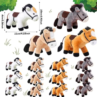 12-120 Stuks 4-inch Paard Knuffeldier Paard Speelgoed Paard Pluche Adopteer een Paard Feest Bedankje Staand Knuffelpaard Mini Pluche Verjaardag 12 PCS