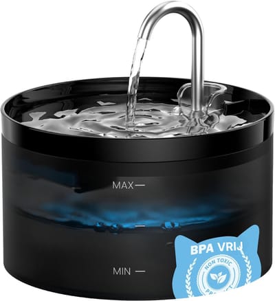 QORA® Drinkfontein Kat - Drinkfontein Kat Happy Things - Drinkfontein Kat Draadloos - Drinkfontein Kat Keramiek - Drinkfontein Kat Zonder Filter-Zwart-19cmx 19cmx 12cm