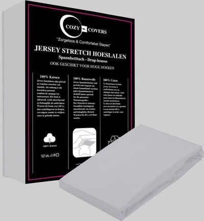 Cozy covers Jersey hoeslaken 100% katoen 90x200 cm - rondomelastiek + 30 cm matrasdikte - Grijs