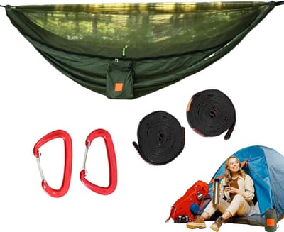 Campinghangmat Met Klamboe - Draagbare Hangmat Outdoor - Ontspanning In De Natuur - Automatisch Systeem Vliegwerend - 270x140 cm - Groen