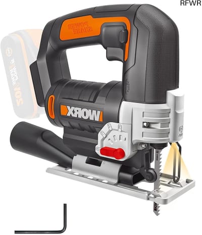 RFWR® Professionele Accu Pendeldecoupeerzaag met Afzuigadapter voor Verstekzagen - Draadloze Decoupeerzaag voor Hout, Aluminium en Metaal