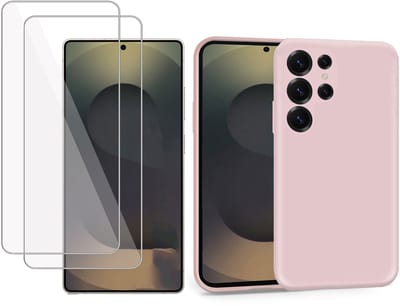ChiGuard Hoesje & 2x Screenprotector geschikt voor Samsung S25 Ultra – Gehard Glas Cover - Suède Case Rose