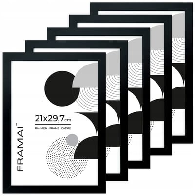 5x Zwarte Fotolijsten A4 (21x29,7 cm) - MDF met Plexiglas